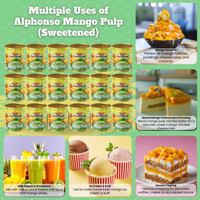 Rani Mango Pulp Puree (Makes Mango Lassi Shakes) Alphonso Sweetened 30oz (1.875lbs) 850g Pack of 18 ~ Kosher | All Natural | NON-GMO | Vegan | No colors | Gluten Friendly | Indian Origin