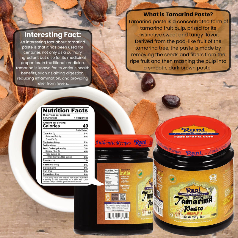 Rani Tamarind Paste Puree (Imli) 8oz (227g) Glass Jar, No added sugar ~ All Natural | Vegan | Gluten Free | No Colors | NON-GMO | Kosher | Indian Origin