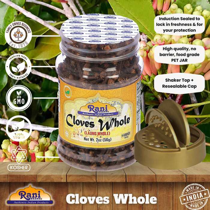 Rani Cloves Whole (Laung) 2oz (56g) Great for Food, Tea, Pomander Balls and Potpourri, Hand Selected, Spice, PET Jar ~ All Natural | NON-GMO | Kosher | Vegan