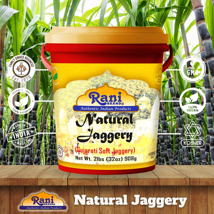 Rani Natural Jaggery (Gujarati Soft Jaggery) 32oz (2lbs) 908g Bulk Bucket ~ Gluten Friendly | Vegan | NON-GMO | Kosher | No Salt or fillers | Indian Product