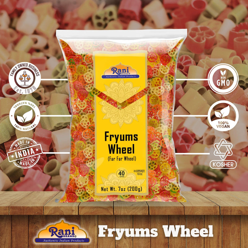 Rani Far Far/Fryums (Wheat & Tapioca Pellet) Wheel Shape 7oz (200g) ~ Vegan, Kosher, Uncooked, Used to Make Papad, Bhungra/Chip Snack