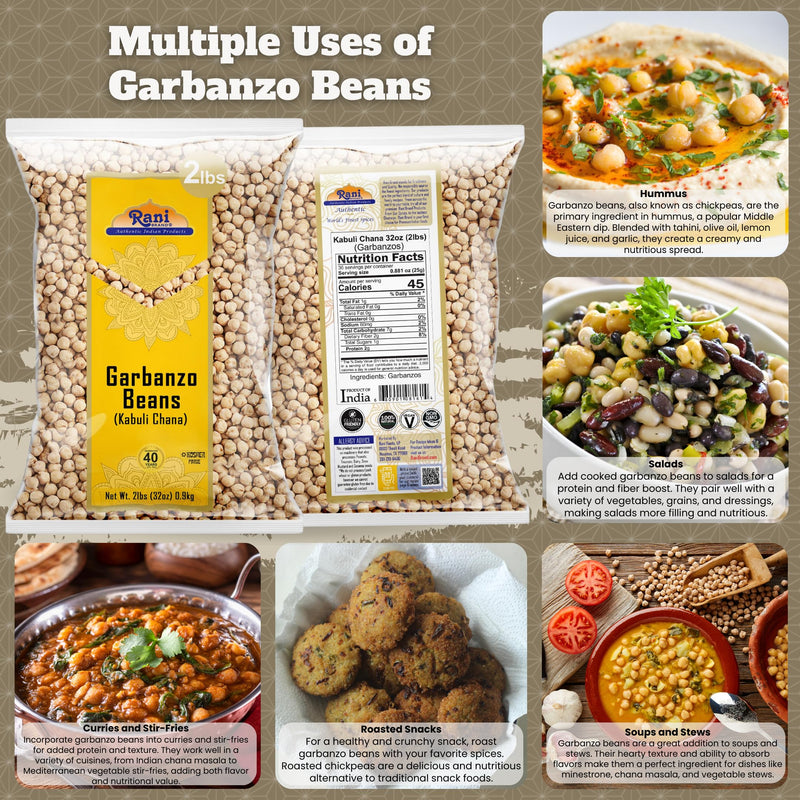 Rani Garbanzo Beans (Kabuli Chana) 32oz (2lbs) 908g ~ All Natural | Vegan | Gluten Friendly | NON-GMO | Kosher | Indian Origin