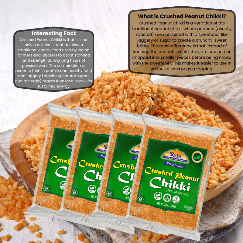 Rani Crushed Peanut Chikki (Brittle Candy) 3.5oz (100g) x Pack of 4 ~ All Natural | Vegan | Kosher | No colors | Gluten Friendly | Indian Origin