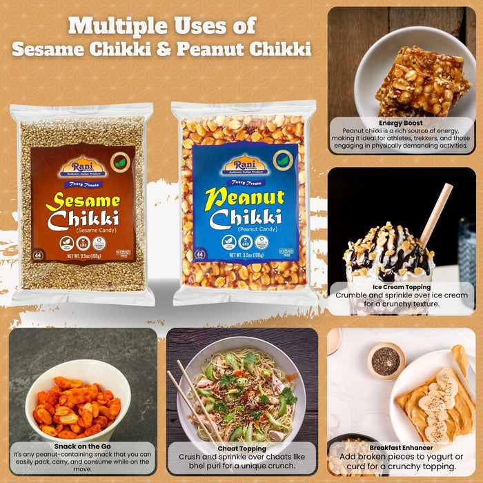 Rani Peanut & Sesame Chikki (Brittle Candy) 100g (3.5oz) x Pack of 2 ~ All Natural | Vegan | No colors | Gluten Friendly | Indian Origin