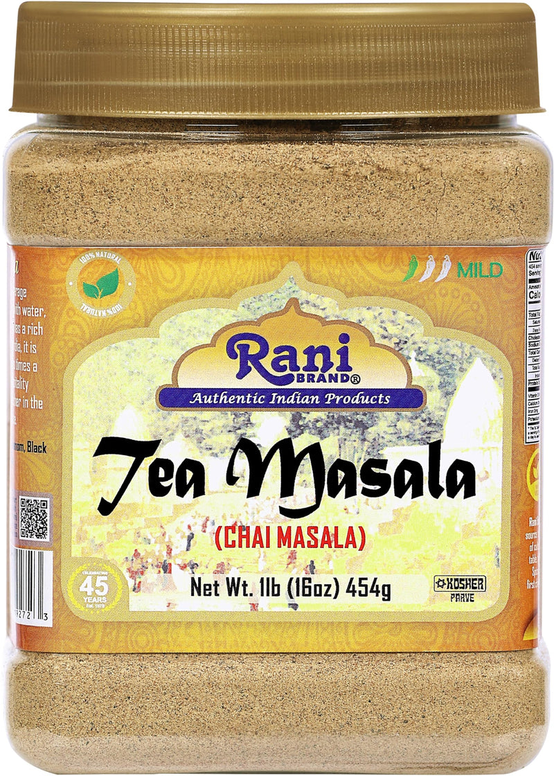 Rani Tea (Chai) Masala 16oz (1lb) 454g Bulk PET Jar ~ All Natural | Vegan | Gluten Friendly | Salt & Sugar Free | NON-GMO | Kosher | No Colors | Indian Origin