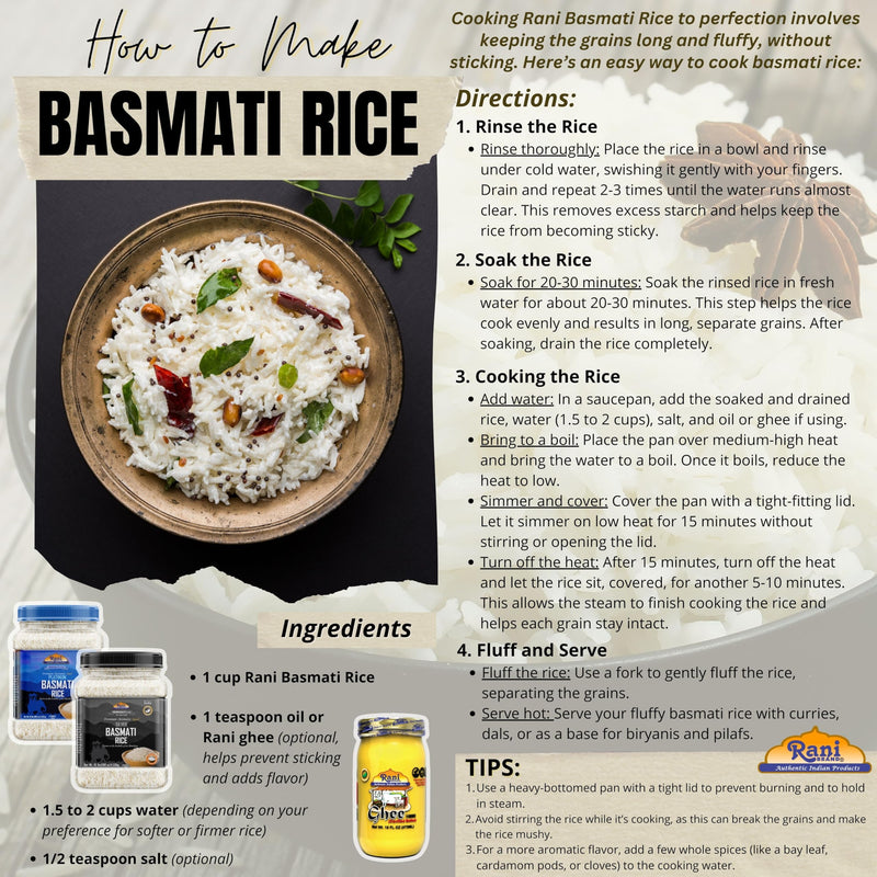 Rani Platinum White Basmati Rice Extra Long Aged, 48oz (3lbs) 1.36kg PET Jar ~ All Natural | Vegan | Kosher | Gluten Friendly | Indian Origin