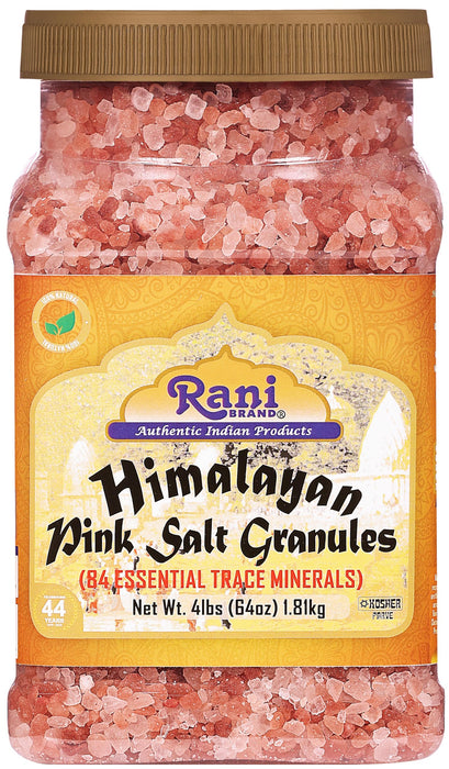 Rani Himalayan Pink Salt Granules (84 Essential Trace Minerals) 64oz (4lbs) 1.81kg PET Jar ~ All Natural | Vegan | Gluten Friendly | NON-GMO | Kosher | Indian Origin