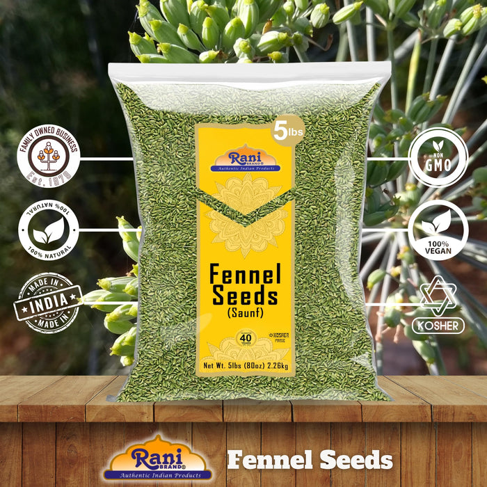 Rani Fennel (Saunf) Seeds Whole, Indian Spice 80oz (5lbs) 2.26kg ~ All Natural | Gluten Friendly | NON-GMO | Kosher | Vegan | Indian Origin