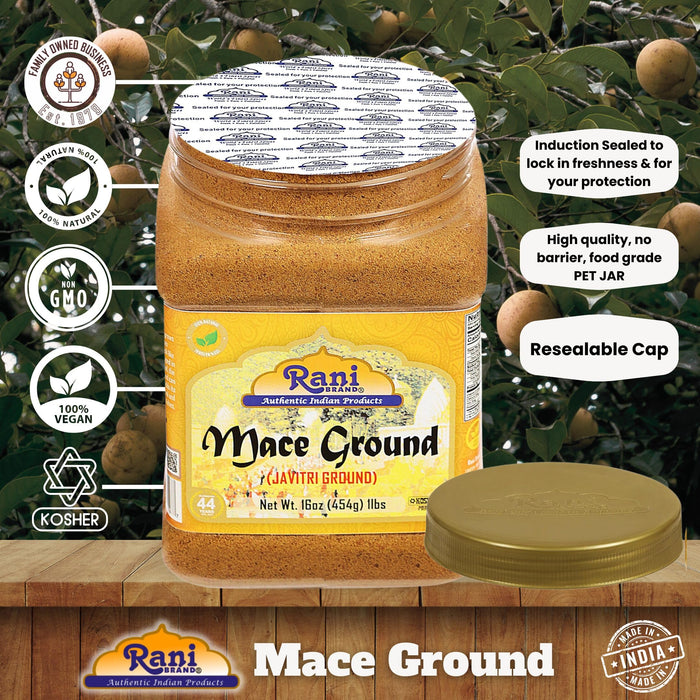 Rani Mace Ground (Javathri) Powder 16oz (454g) 1 Pound, PET jar ~ All Natural | Vegan | Gluten Friendly | NON-GMO | Kosher | Indian Origin