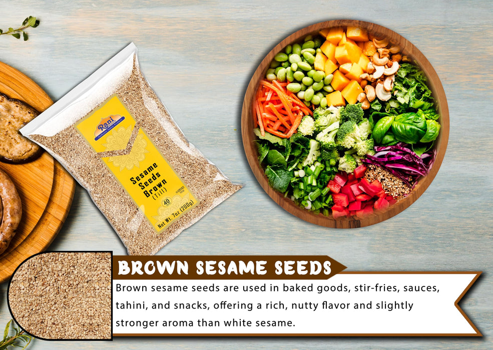 Rani Sesame Seeds Whole Brown, Raw (Till) 7oz (200gm) ~ All Natural | Gluten Friendly | NON-GMO | Kosher | Vegan | Indian Origin