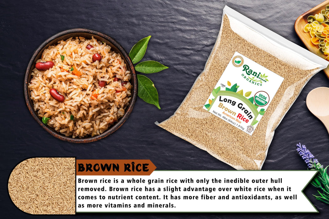 Rani Organic Long Grain Brown Rice 64oz (4lbs) 1.81kg Bulk  ~ All Natural | Gluten Friendly | Vegan | Non-GMO | Kosher | Product of USA | USDA Certified Organic