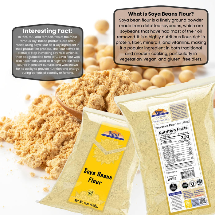 Rani Soya Beans Flour (Soy flour) 14oz (400g) ~ All Natural | Vegan | Gluten Friendly | NON-GMO | Indian Origin