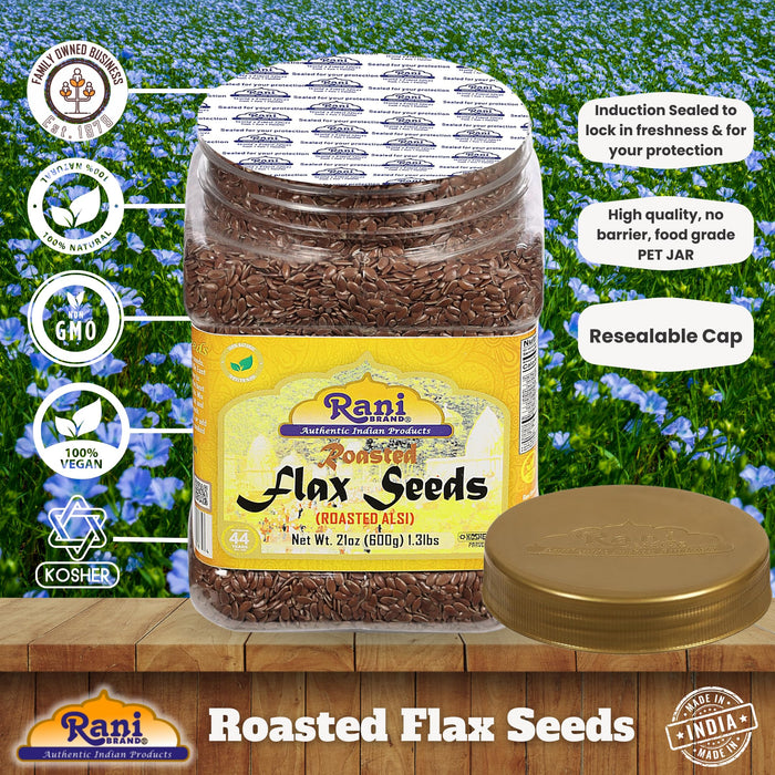 Rani Roasted Flax Seeds (Alsi, Linum usitatissimum) 21oz (1.3lbs) 600g PET Jar ~ All Natural | Gluten Friendly | Non-GMO | Kosher | Vegan | Indian Origin