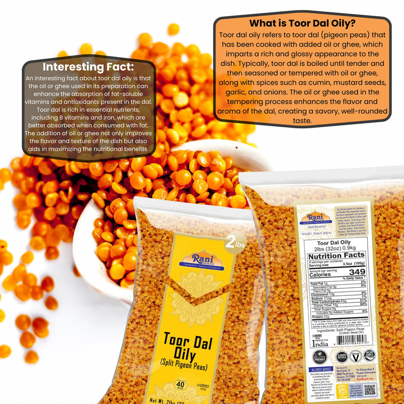 Rani Toor Dal (Split Pigeon Peas) Oily, 32oz (2lbs) 908g ~ All Natural | Gluten Friendly | NON-GMO | Kosher | Vegan | Indian Origin