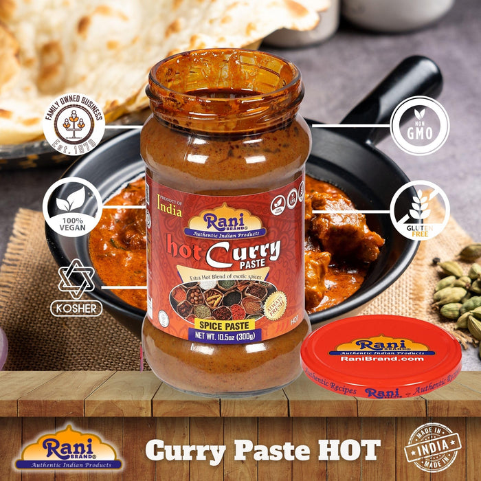 Rani Curry Paste HOT (Spice Paste) 10.5oz (300g) Glass Jar ~ No Colors | All Natural | NON-GMO | Kosher | Vegan | Gluten Free | Indian Origin