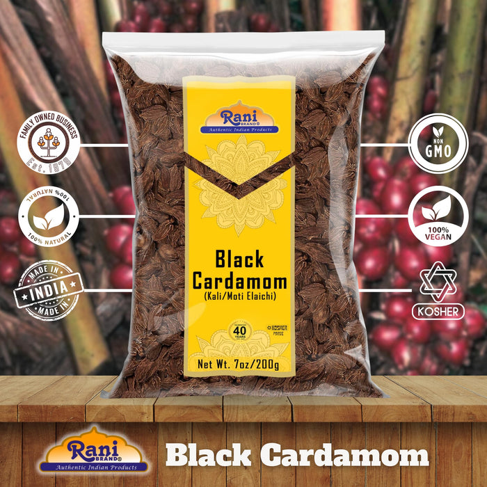 Rani Black Cardamom Pods (Kali Elachi) Whole Indian Spice 7oz (200g) ~ Natural | Vegan | Gluten Free Ingredients | NON-GMO | Kosher | Indian Origin