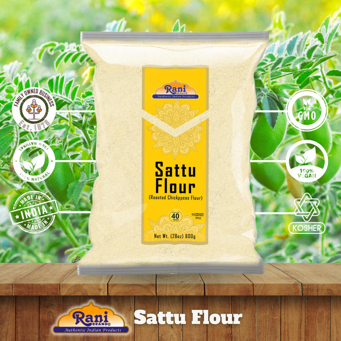 Rani Sattu Flour (Roasted Chana Gram) 28oz (800g) ~ Natural, Salt-Free | Vegan | No Colors | Gluten Friendly | NON-GMO | Kosher | Indian Origin