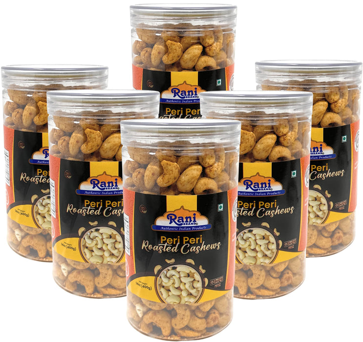 Rani Peri Peri Roasted Cashews 14oz (400g) PET Jar, Pack of 6, Non-Fried, Oil Free ~ All Natural | Vegan | Gluten Friendly | NON-GMO | Kosher | Air Roasted, Crunchy & Flavorful