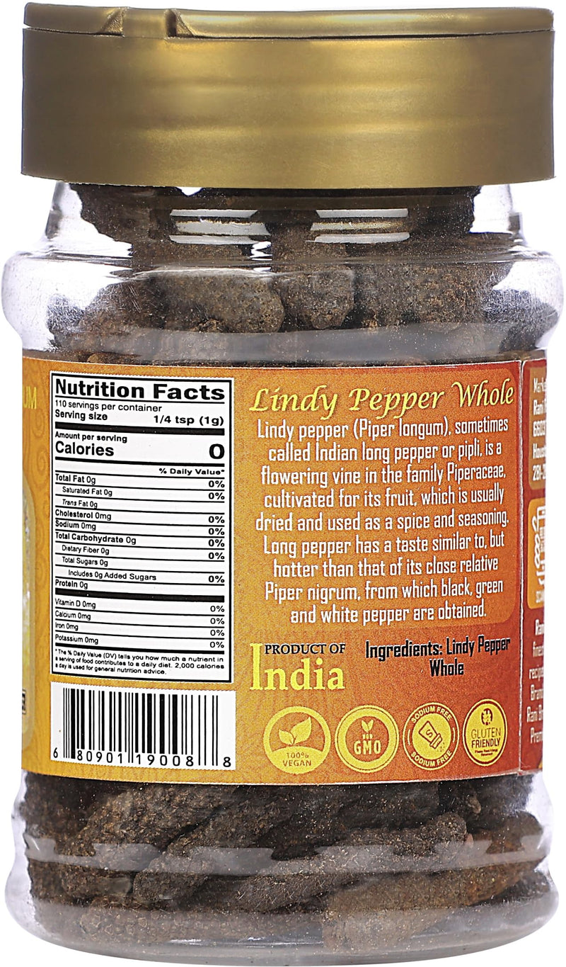 Rani Lindy Pepper Whole (Long Pepper, Piper Longum, Pipli) 3.88oz (110g) PET Jar ~ All Natural | Gluten Friendly | NON-GMO | Kosher | Vegan | Indian Origin