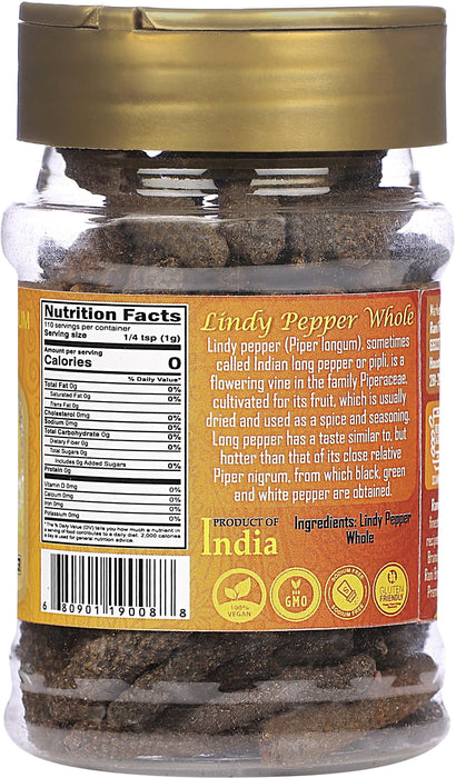 Rani Lindy Pepper Whole (Long Pepper, Piper Longum, Pipli) 3.88oz (110g) PET Jar ~ All Natural | Gluten Friendly | NON-GMO | Kosher | Vegan | Indian Origin