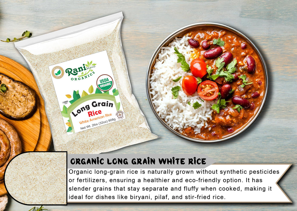 Rani Organic Long Grain White Rice 32oz (2lbs) 908g  ~ All Natural | Gluten Friendly | Vegan | Non-GMO | Kosher | Product of USA | USDA Certified Organic