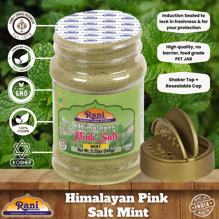 Rani Himalayan Pink Salt Mint Flavor (84 Essential Trace Minerals) 5.25oz (149g) PET Jar ~ All Natural | Vegan | Gluten Friendly | NON-GMO | Indian Origin