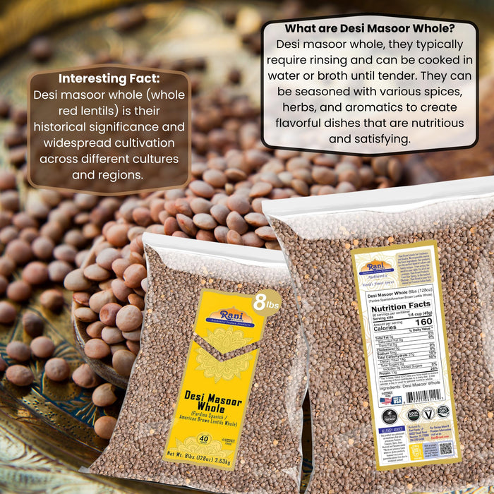 Rani Desi Masoor (Masur) Whole 128oz (8lbs) 3.63kg (aka. Pardina Spanish / American Brown Lentils Whole) Bulk ~ All Natural | Vegan | Kosher | Gluten Friendly | Product of USA