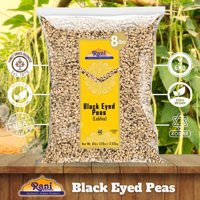 Rani Black Eyed Peas, Dried (Lobhia) 128oz (8lbs) 3.63kg Bulk ~ All Natural | Vegan | Kosher | Gluten Friendly | Product of USA