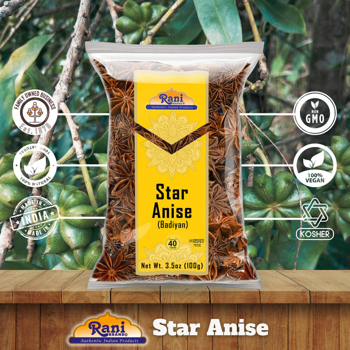 Rani Star Anise Seeds, Whole Pods (Badian Khatai) Spice 3.5oz (100g) ~ All Natural | Gluten Friendly | NON-GMO | Kosher | Vegan | Indian Origin