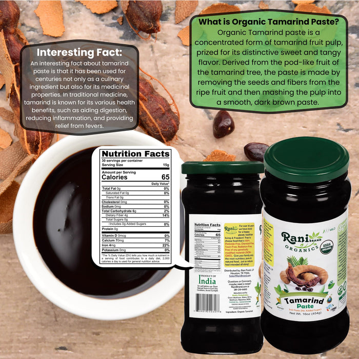 Rani Organic Tamarind Paste 16oz (1lb) 454g Glass Jar ~ Natural | Vegan | Gluten Free | No Colors | NON-GMO | Kosher | USDA Certified Organic