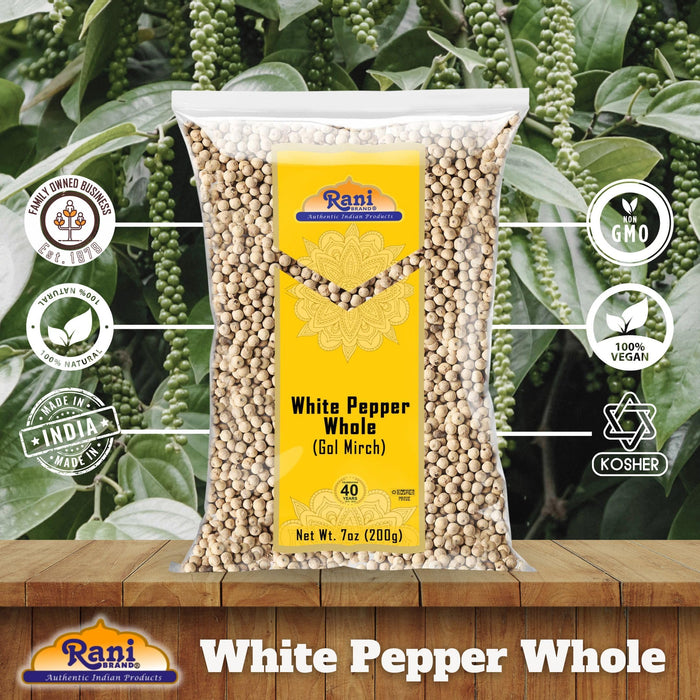 Rani White Pepper (GOL Mirch), Whole Spice 7oz (200g) ~ All Natural | Vegan | Gluten Friendly| Non-GMO | Indian Origin