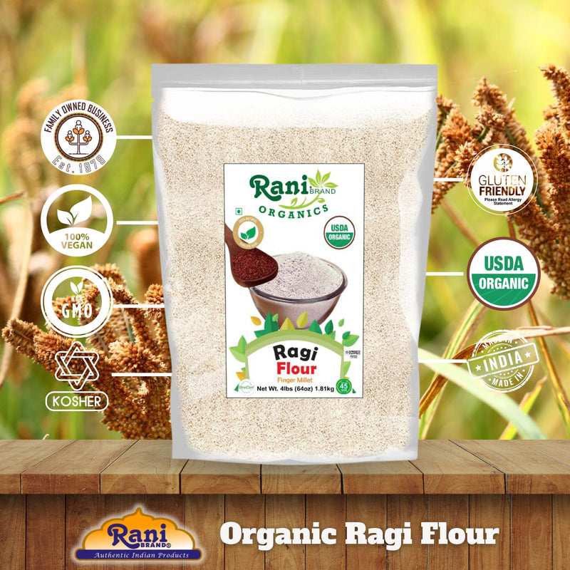 Rani Organic Ragi (Red Millet) Flour 64oz (4lbs) 1.81kg Bulk~All Natural | Vegan | Gluten Friendly | NON-GMO | Kosher | Indian Origin | USDA Certified Organic