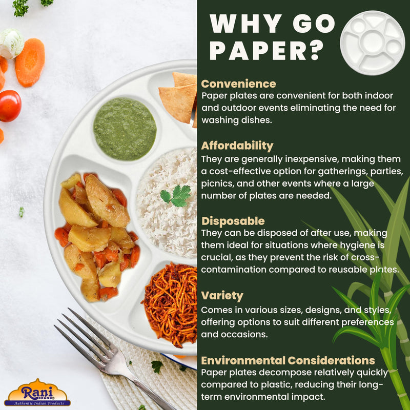 Rani 7 Compartment Round Biodegradable Divided Plates, Pack of 125 ~ Party, Thali, Buffet | Disposable & Eco-Friendly | Heavy-Duty Sturdy Paper Bagasse | Premium Quality | 11" Diameter, 1.38" Height