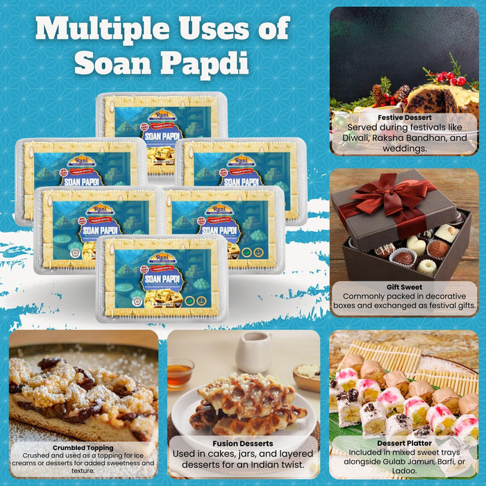 Rani Soan Papdi 8.7oz (250g) PET Jar, Pack of 6, Traditional Indian Sweets, Ready to eat ~ All Natural | Non-GMO | Kosher | Indian Origin