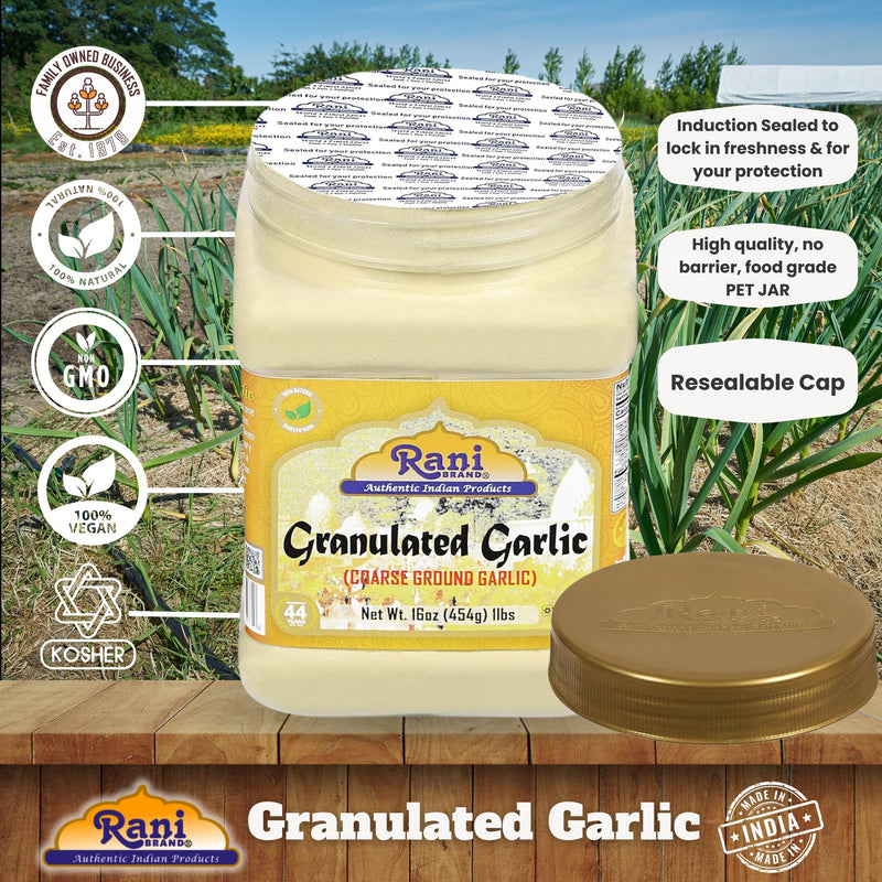 Rani Granulated Garlic (Coarse Ground Garlic) 16oz (1lb) 454g PET Jar ~ All Natural | Gluten Friendly | Vegan | NON-GMO | Kosher | No Salt or fillers | Product of USA