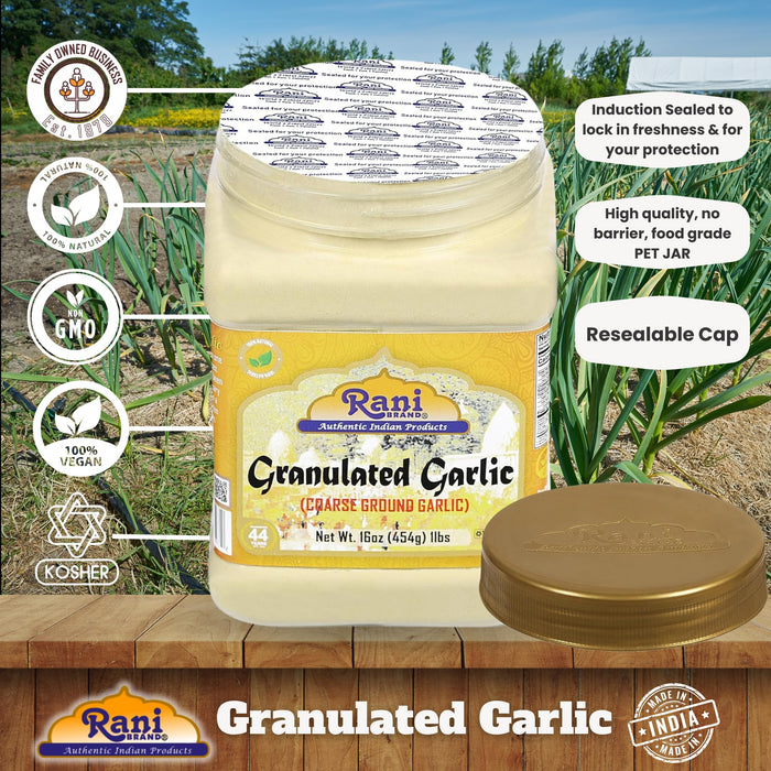 Rani Granulated Garlic (Coarse Ground Garlic) 16oz (1lb) 454g PET Jar ~ All Natural | Gluten Friendly | Vegan | NON-GMO | Kosher | No Salt or fillers | Indian Origin