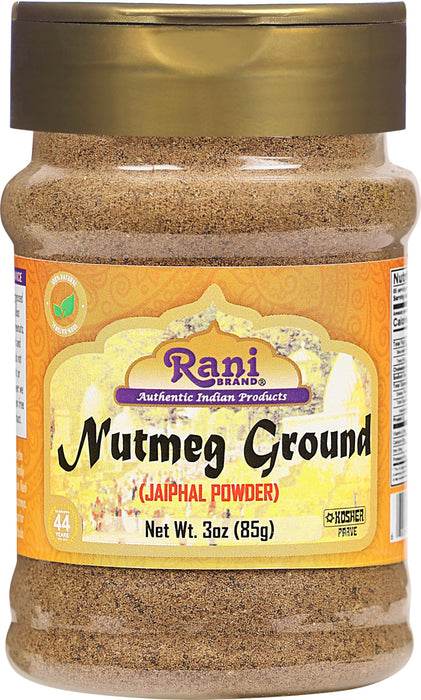 Rani Nutmeg (Jaiphul) Ground Powder Spice 3oz (85g) PET Jar ~ All Natural | Vegan | Gluten Friendly | NON-GMO | Kosher | Indian Origin