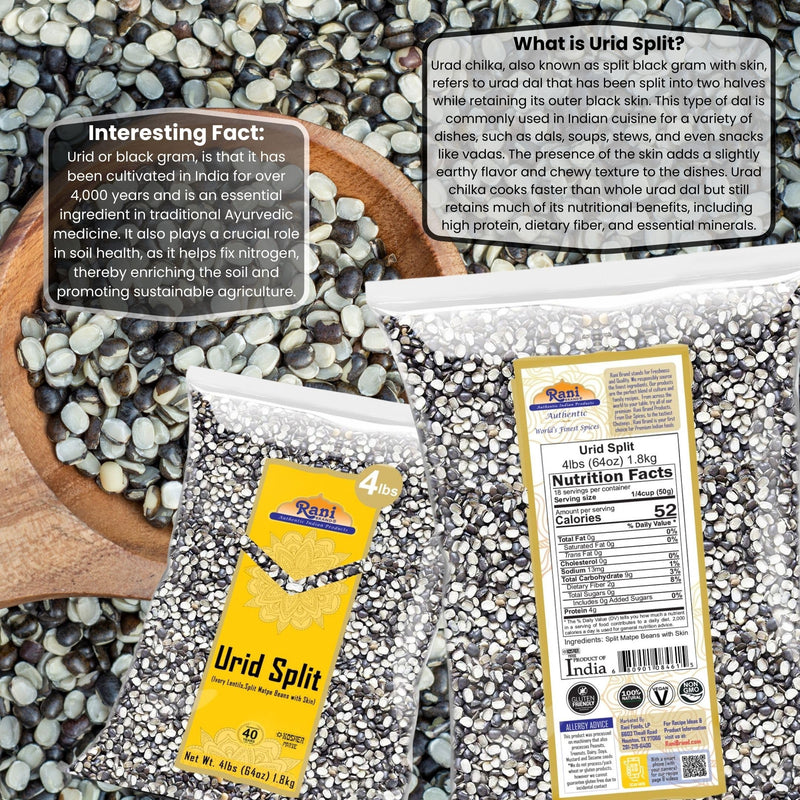 Rani Urid/Urad Split Chilka (Split Matpe Beans with Skin) Indian Lentils 64oz (4lbs) 1.81kg ~ All Natural | Gluten Friendly | NON-GMO | Kosher | Vegan | Indian Origin