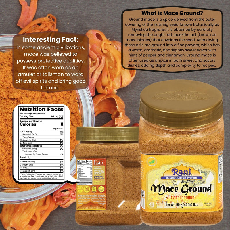 Rani Mace Ground (Javathri) Powder 16oz (454g) 1 Pound, PET jar ~ All Natural | Vegan | Gluten Friendly | NON-GMO | Kosher | Indian Origin