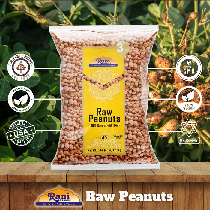 Rani Peanuts, Raw Whole With Skin (uncooked, unsalted) 48oz (3lbs) 1.36kg Bulk ~ All Natural | Vegan | Gluten Friendly | Kosher | Fresh Product of USA ~ Spanish Grade Groundnut / Red-skin