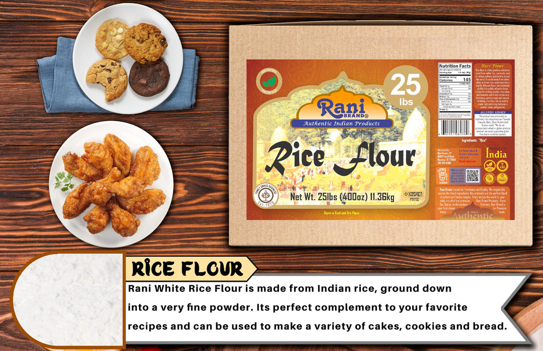 Rani Rice (White) Flour 400oz (25lbs) 11.36kg Bulk Box ~ All Natural | Gluten Friendly | Vegan | NON-GMO | Kosher | Indian Origin