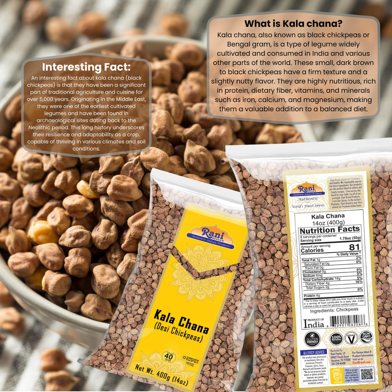 Rani Kala Chana (Desi Chickpeas Chana with skin)14oz (400g) ~ All Natural | Gluten Friendly | NON-GMO | Kosher | Vegan | Indian Origin