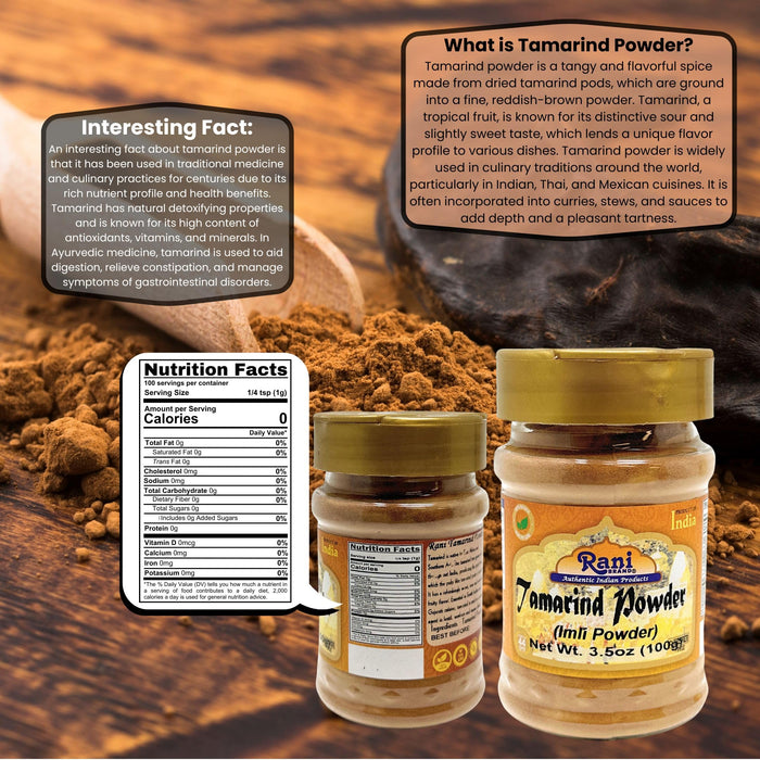 Rani Tamarind Powder (Imli) 3.5oz (100g) PET Jar ~ All Natural| No Added Sugar/Salt | Vegan | Gluten Friendly | Kosher | NON-GMO | Indian Origin