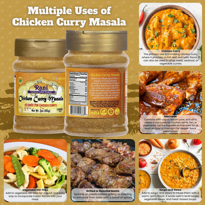 Rani Chicken Curry Masala Indian 13-Spice Blend 3oz (85g) PET Jar ~ All Natural | Vegan | No Colors | Gluten Friendly | NON-GMO | Kosher | Indian Origin