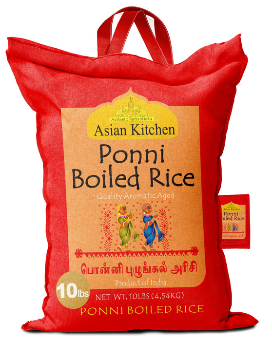 Asian Kitchen Ponni Boiled Rice 10-Pound Bag, 10lbs (4.54kg) Short Grain Par Boiled Rice ~ Natural | Gluten Friendly | Vegan
