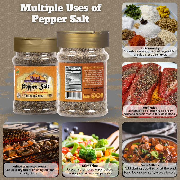 Rani Pepper Salt Seasoning (All Purpose General Seasoning) 6.6oz (187g) PET Jar ~ All Natural | Gluten Friendly | Non-GMO | Kosher | Product of India