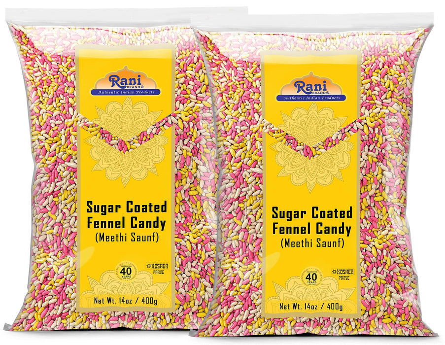 Rani Sugar Coated Fennel Candy 14oz (400g) - [Pack of 2 / 800g 28oz total] ~ Indian After Meal Digestive Treat | Vegan | Gluten Friendly | NON-GMO | Kosher | Indian Origin