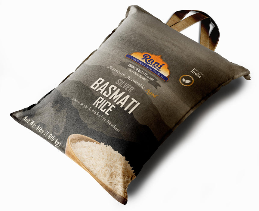 Rani Silver White Basmati Rice Extra Long Aged 4-Pound Bag, 4lbs (64oz) 1.81kg ~ All Natural | Gluten Friendly | Vegan | Indian Origin | Kosher | Export Quality