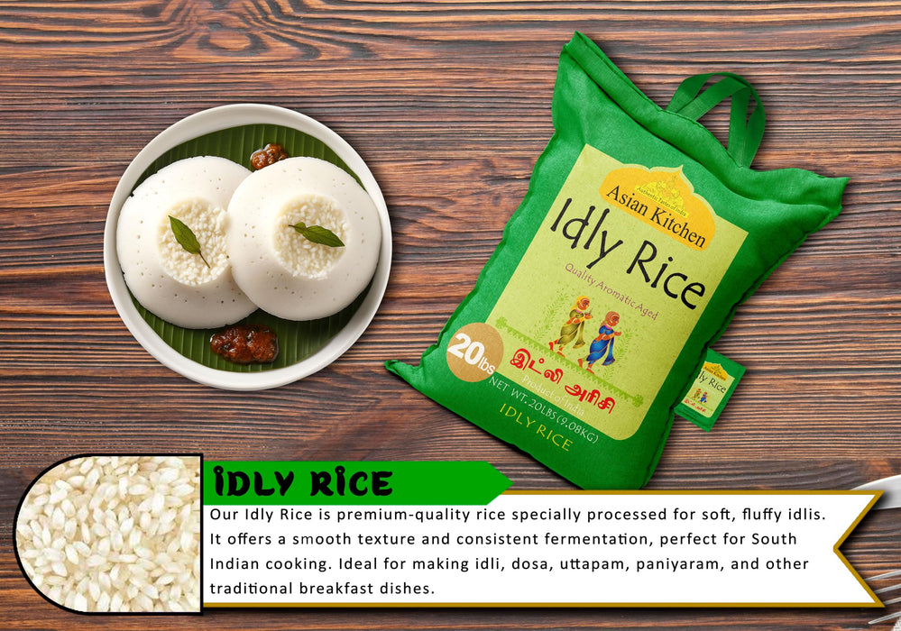 Asian Kitchen Idly (Idli) Rice 20-Pound Bag, 20lbs (9.08kg) Short Grain Rice ~ All Natural | Gluten Friendly | Vegan | Indian Origin | Export Quality