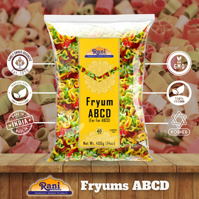 Rani Far Far / Fryums (Wheat & Tapioca Pellet) ABCD Shape 14oz (400g) ~ Vegan, Kosher, Uncooked, Used to Make Papad, Bhungra / Chip Snack